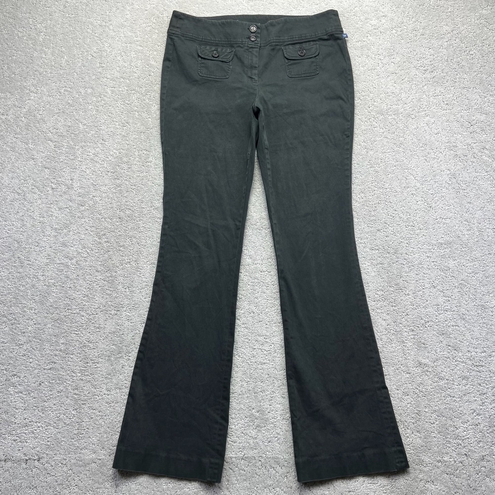 Faconnable Pants Womens 12 Black Faded Cotton Low Rise Flare Leg Stretch France